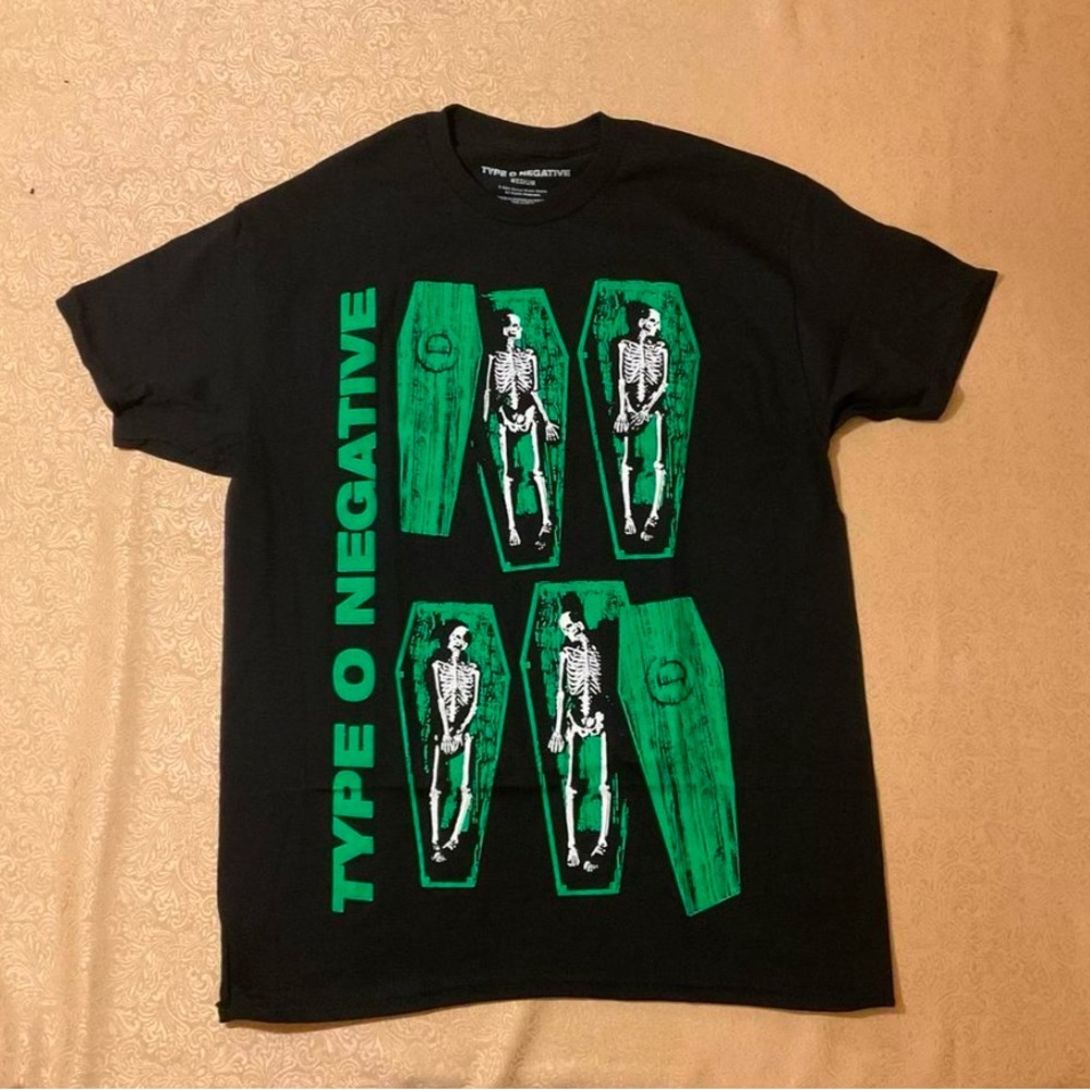 Type O Negative Black T-Shirt with Green Skeleton Design